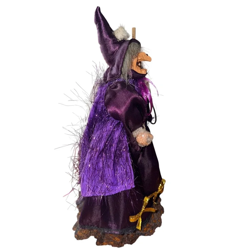 Gothic Halloween Decor Hanging Witch Purple Satin Dress Broom 12.5